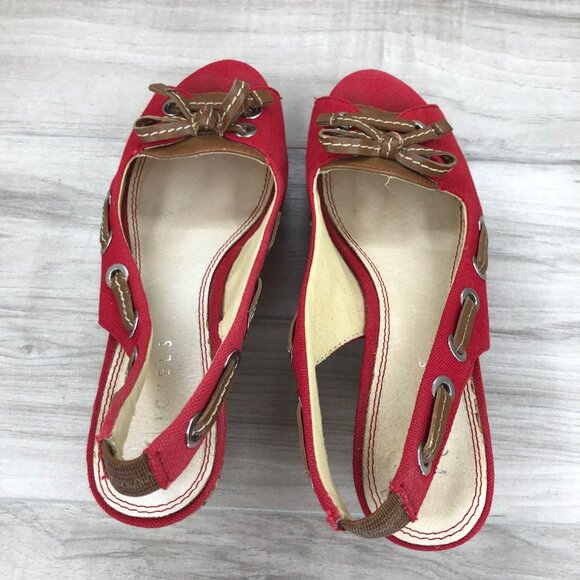 Nickels Wedges Women's 6.5 Ajax Red Cork Slingback Open Toe - Picture 9 of 11